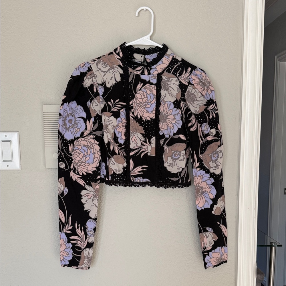 ASOS Black Floral Long Sleeve Blouse